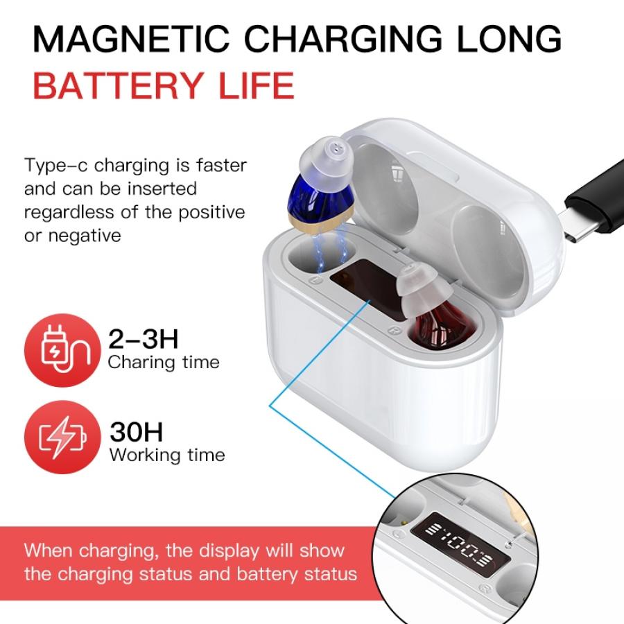 CIC Hearing Aid Rechargeable Digital Display for Hearing Loss