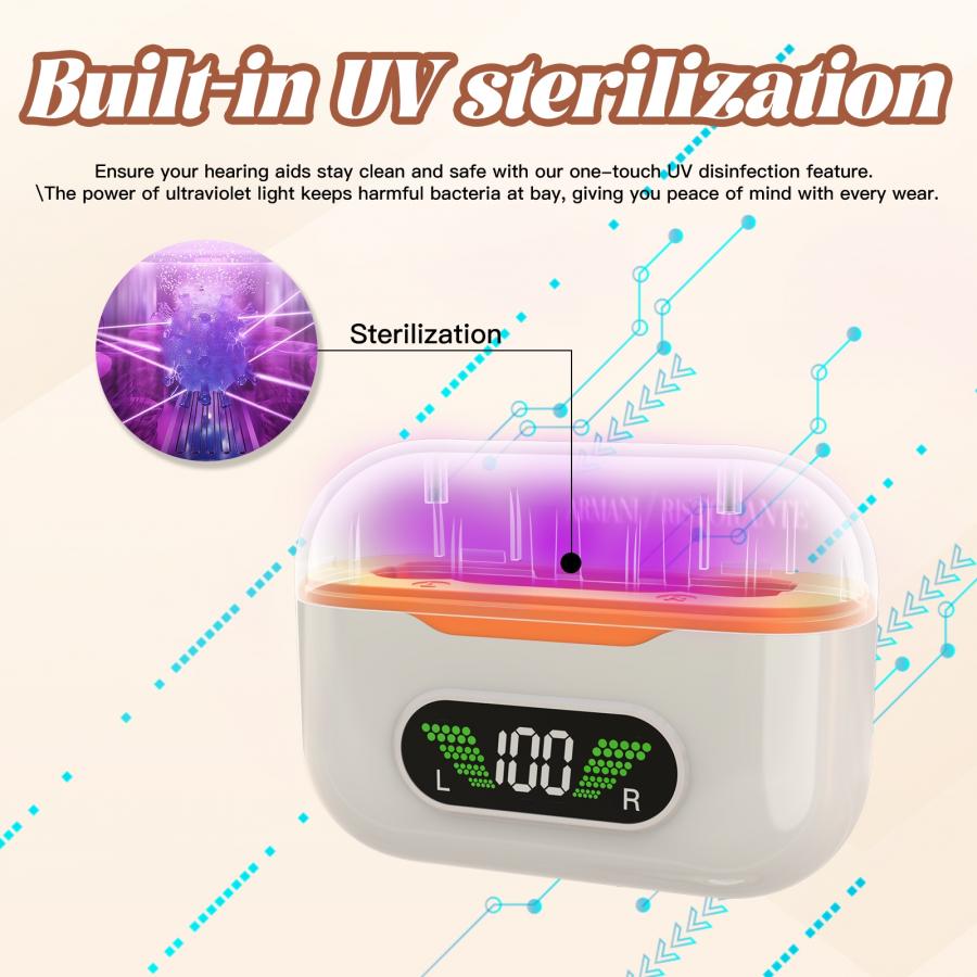 Super Invisible CIC Mini Hearing Aids Rechargeable Digital UV Case