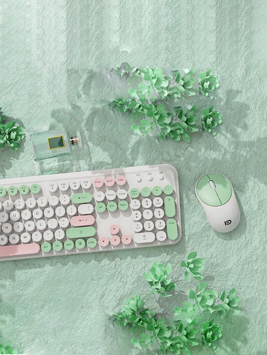 Fude EK8870 Retro Wireless Keyboard Mouse Set for Home Office