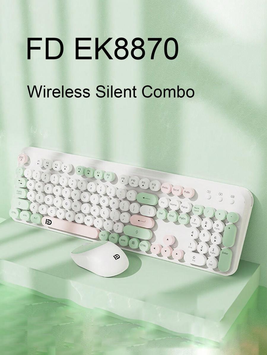 Fude EK8870 Retro Wireless Keyboard Mouse Set for Home Office