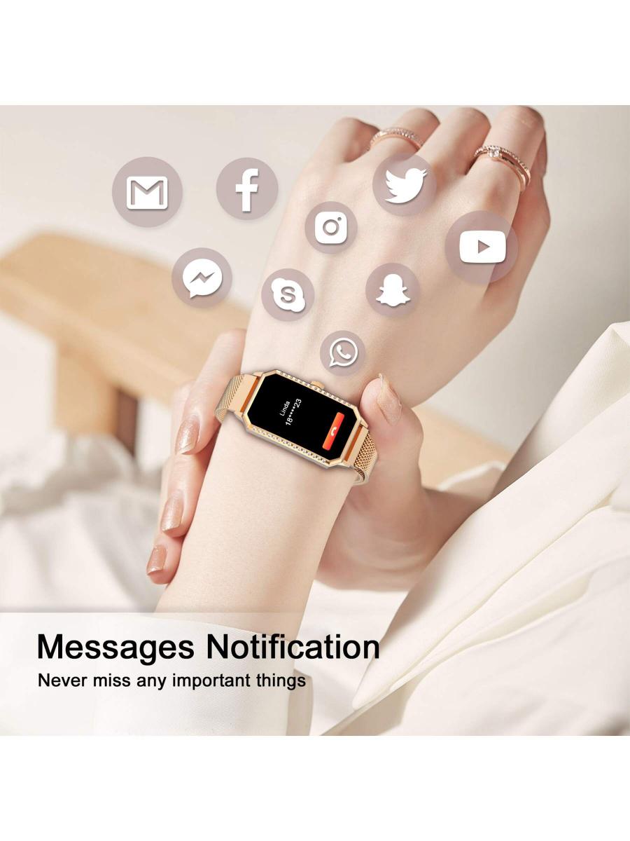 Blackview R9 Ladies Smart Watch Rose Gold Diamonds Metal Strap