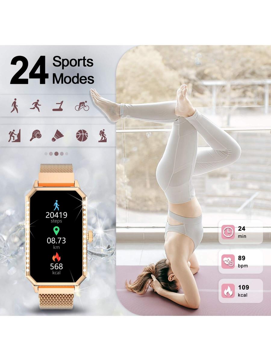 Blackview R9 Ladies Smart Watch Rose Gold Diamonds Metal Strap