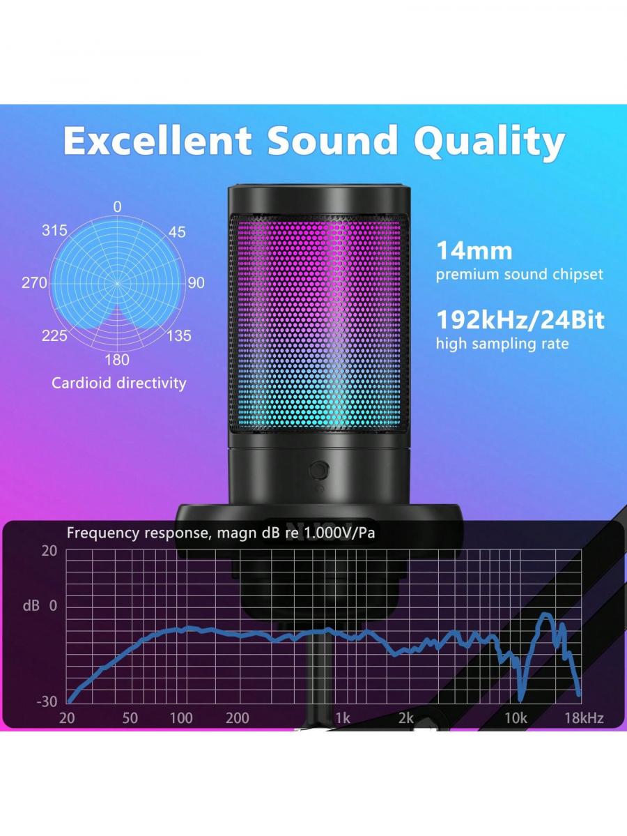 Njsj черный USB игровой микрофон с RGB подсветкой и функцией отключения звука