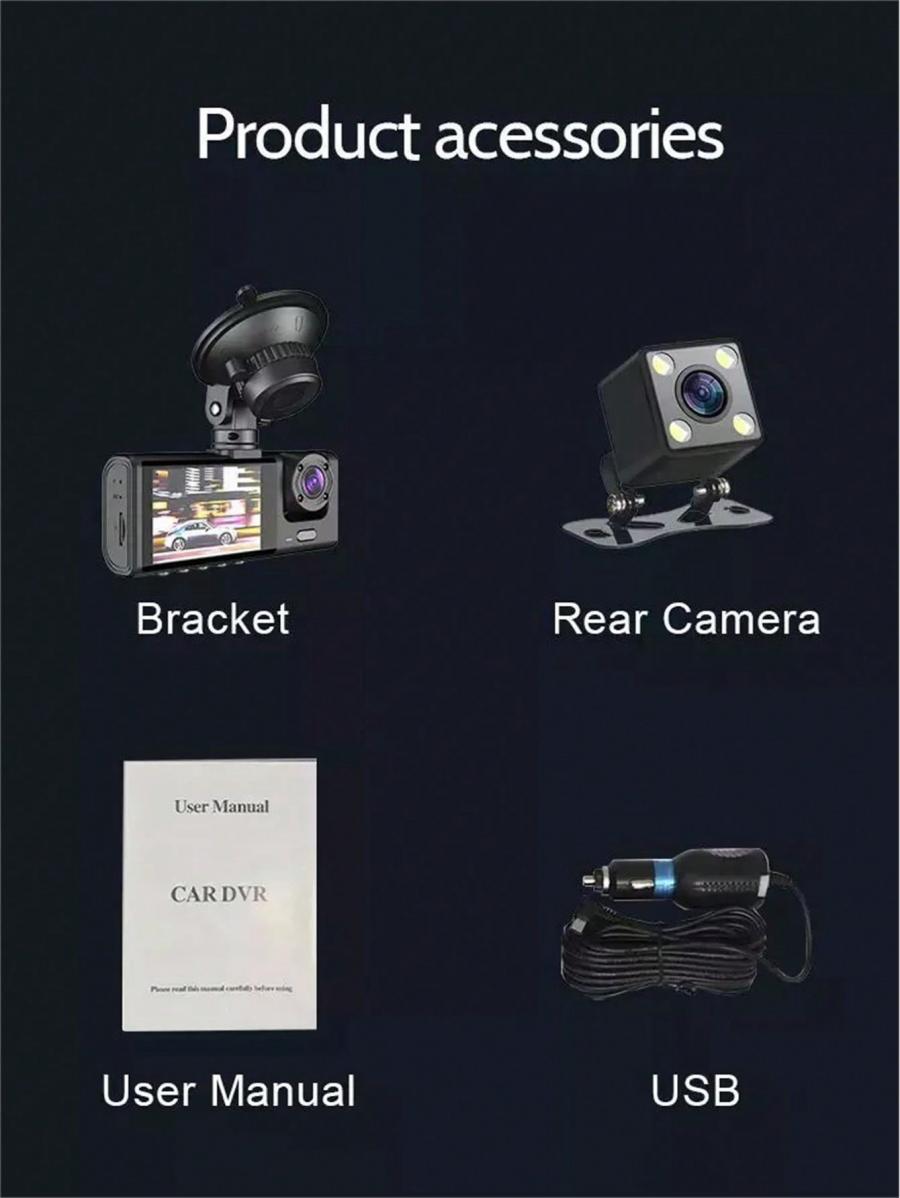 1080P Mini Car Dashcam with 3 Lens and G Sensor Type C Port