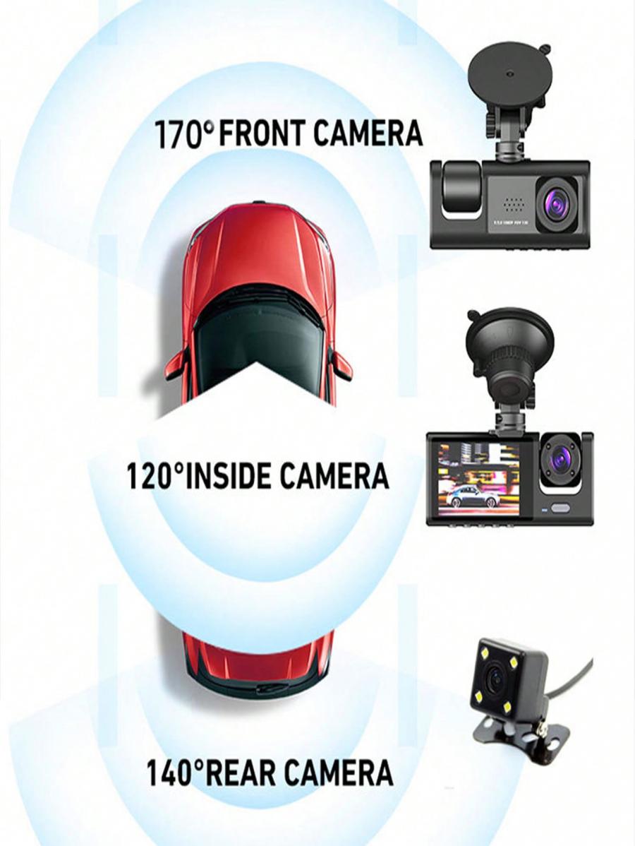 1080P Mini Car Dashcam with 3 Lens and G Sensor Type C Port