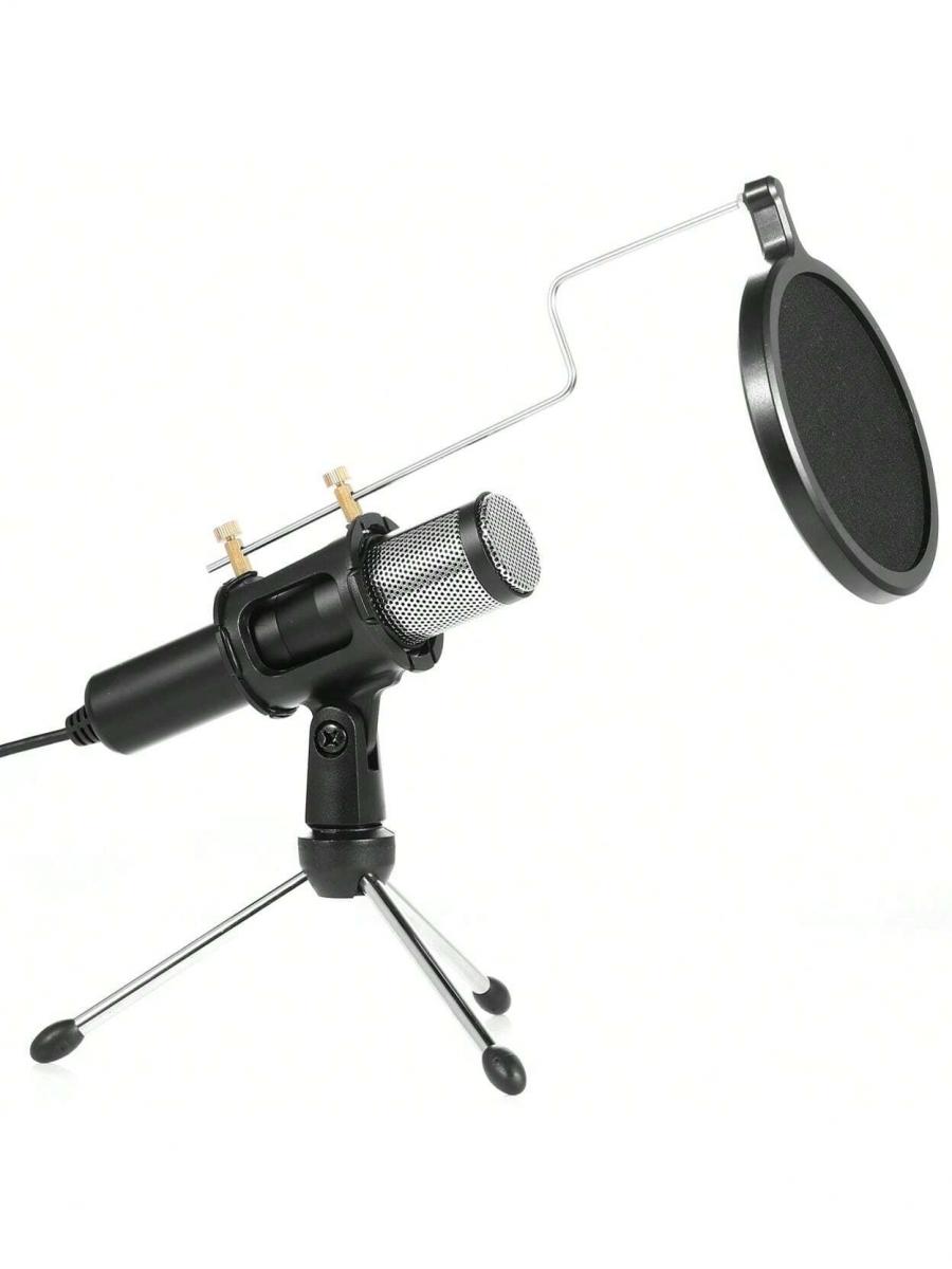 Professionelles Kondensatormikrofon mit Stativ und Pop-Filter