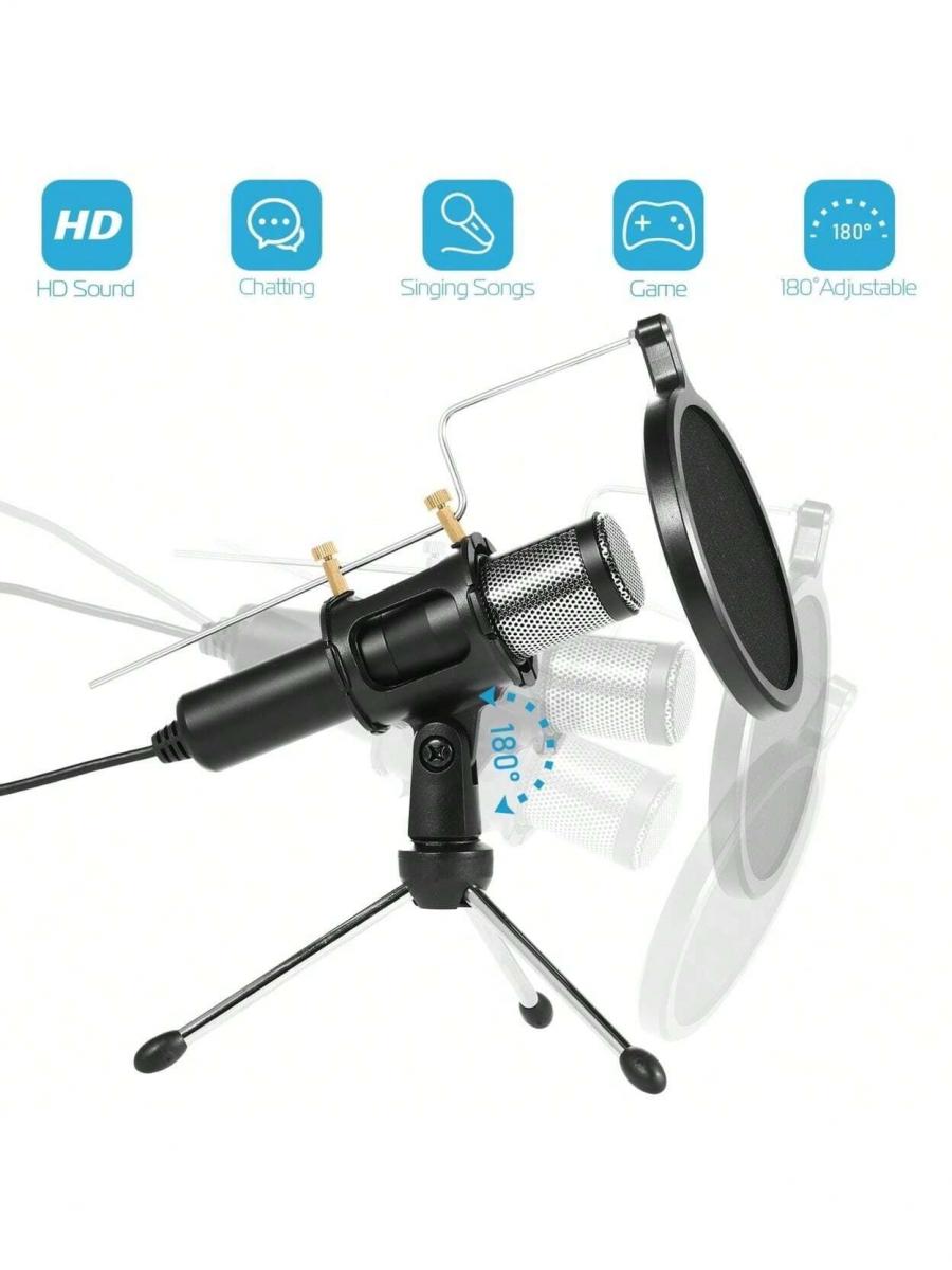 Professionelles Kondensatormikrofon mit Stativ und Pop-Filter