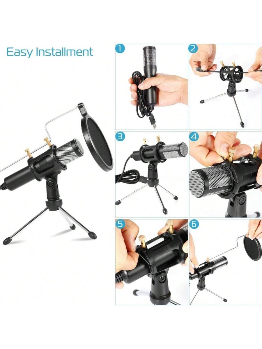 Professionelles Kondensatormikrofon mit Stativ und Pop-Filter