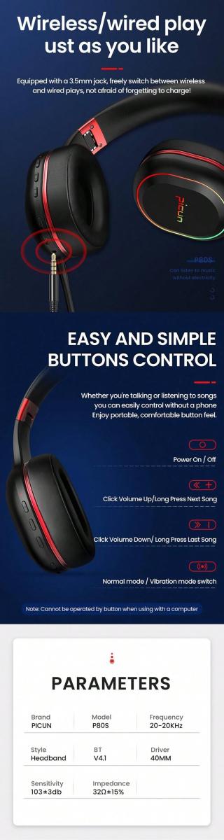 Беспроводные игровые наушники Picun P80x Over Ear