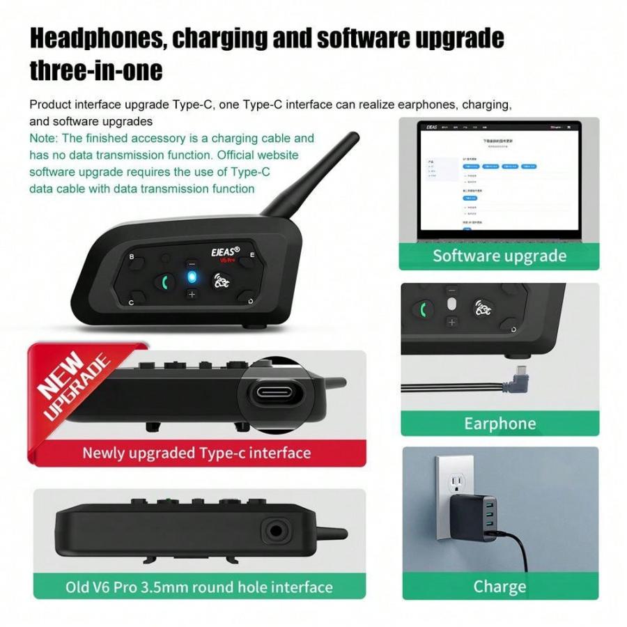 EJEAS V6 Pro Plus Motorcycle Helmet Bluetooth Headset Intercom