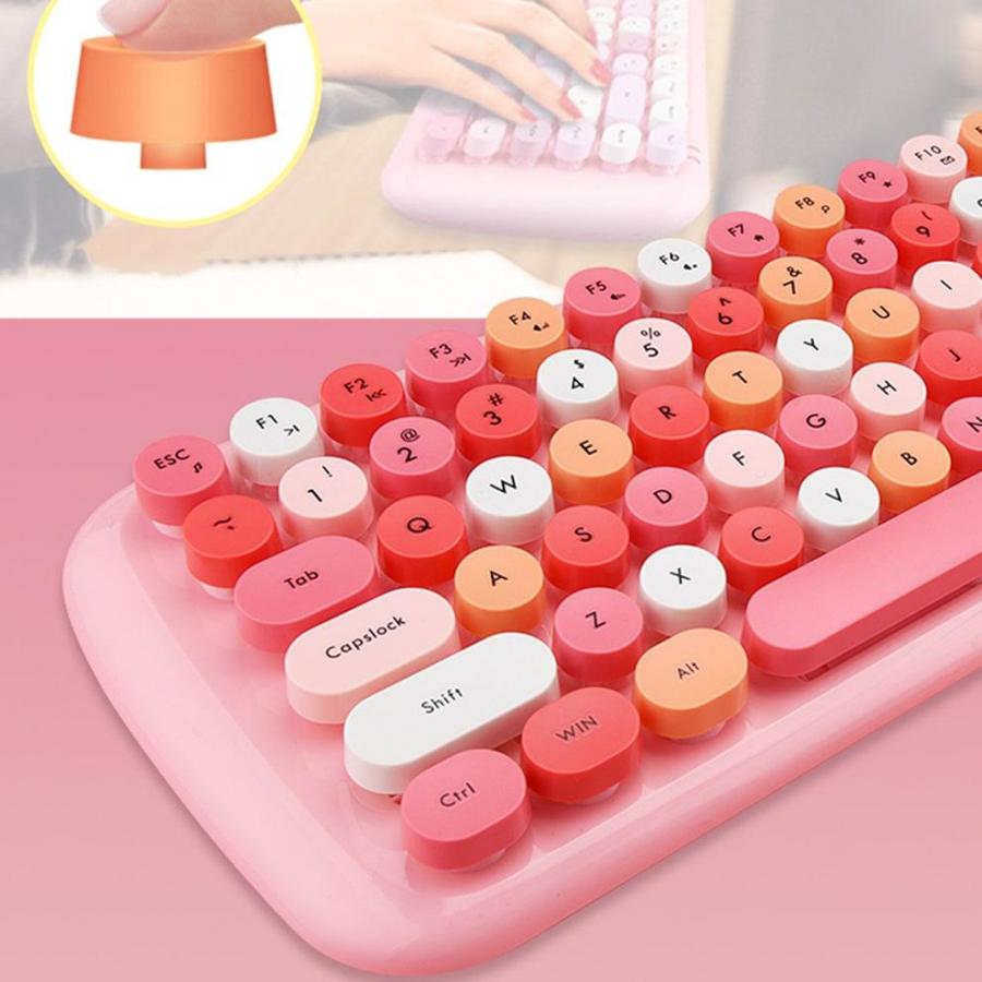 JOMAA Retro Round Keycaps Wireless Keyboard Mouse Combo Pink 83 Keys