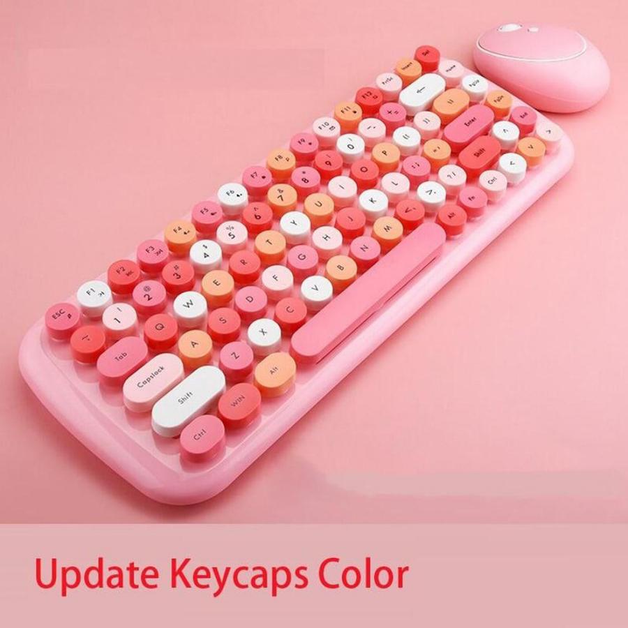 JOMAA Retro Round Keycaps Wireless Keyboard Mouse Combo Pink 83 Keys