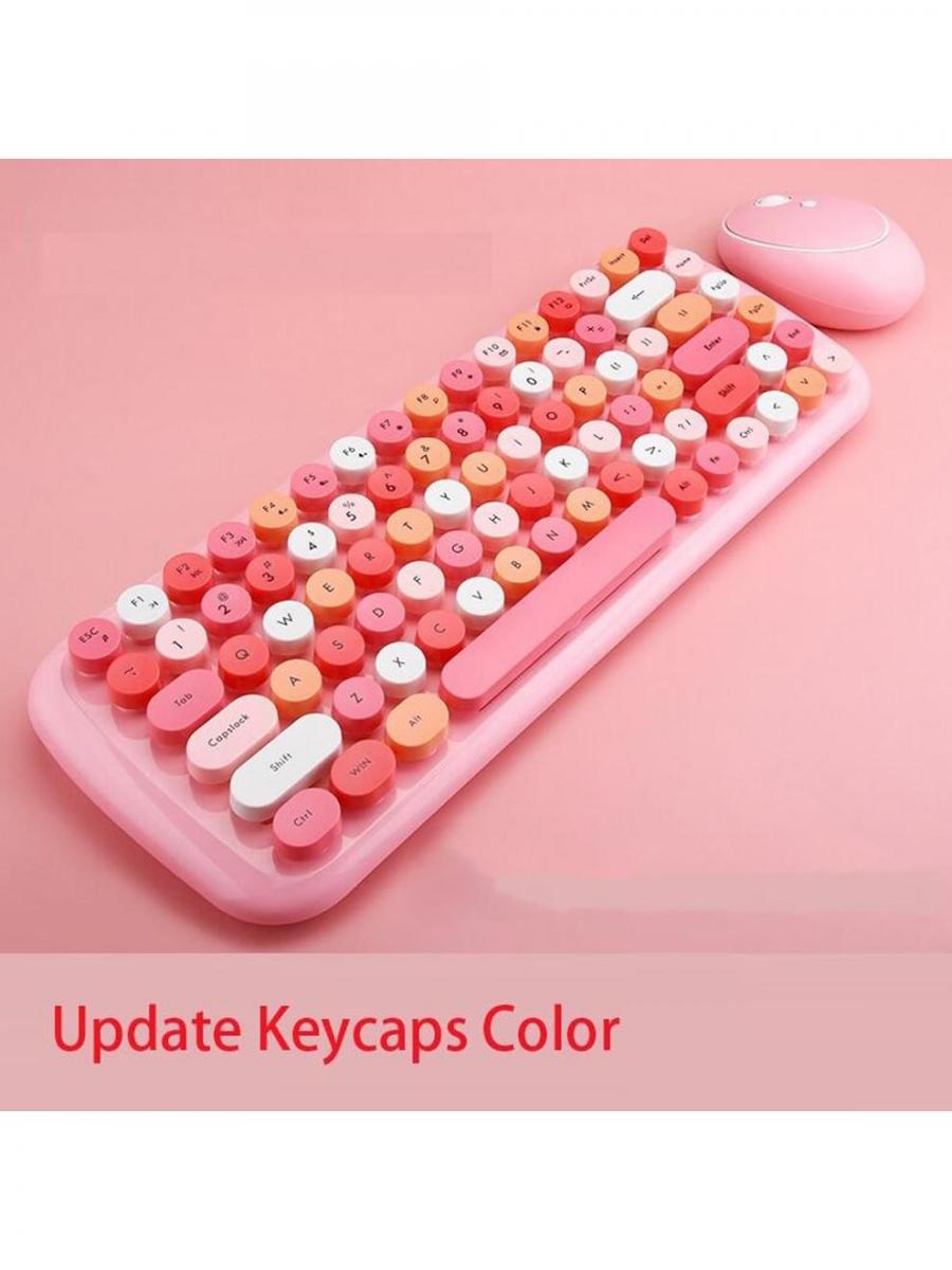 JOMAA Retro Round Keycaps Wireless Keyboard Mouse Combo Pink 83 Keys