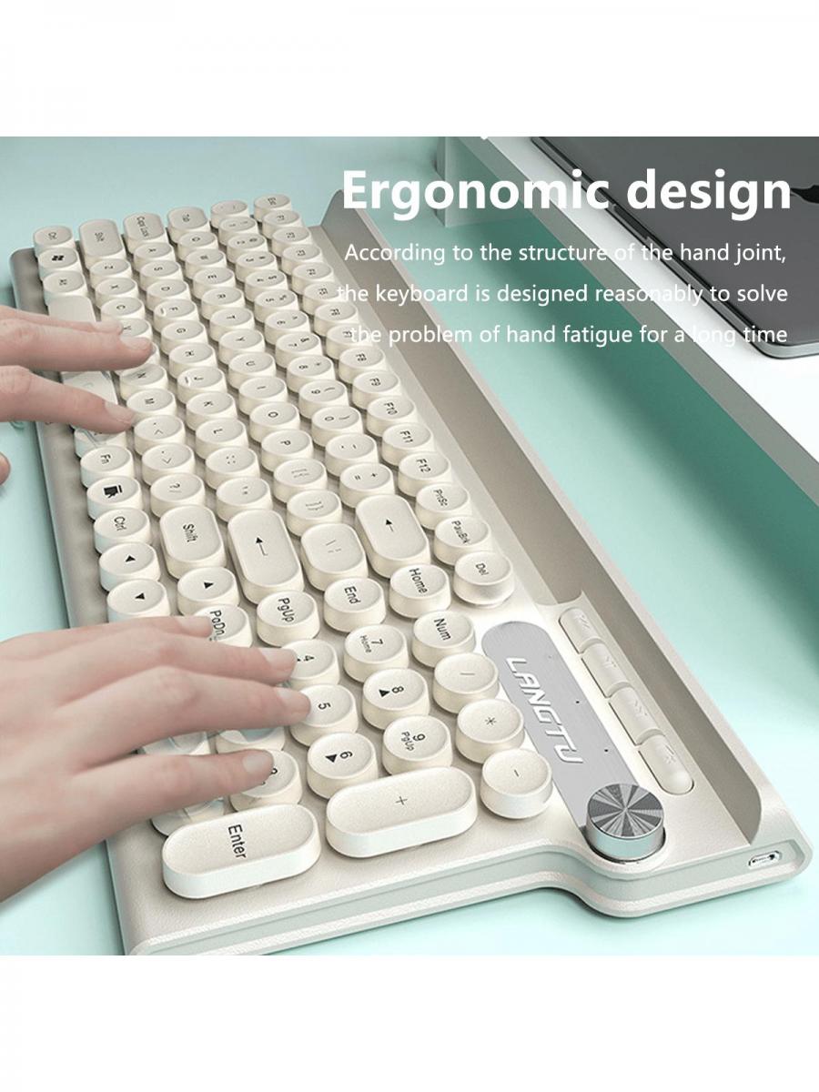 Milchweiß-Graues kabelloses Tastatur-Maus-Set, wiederaufladbar, Punk-Stil