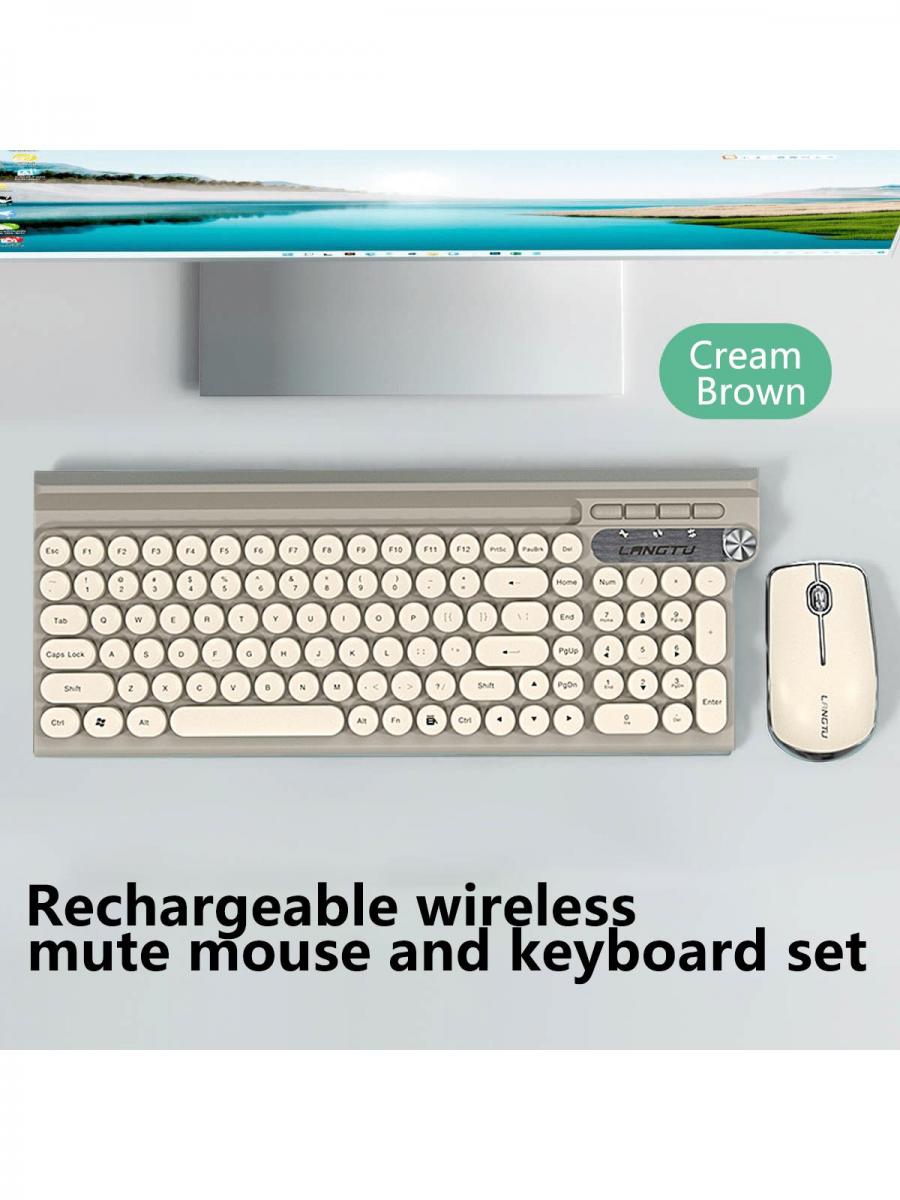 Milchweiß-Graues kabelloses Tastatur-Maus-Set, wiederaufladbar, Punk-Stil