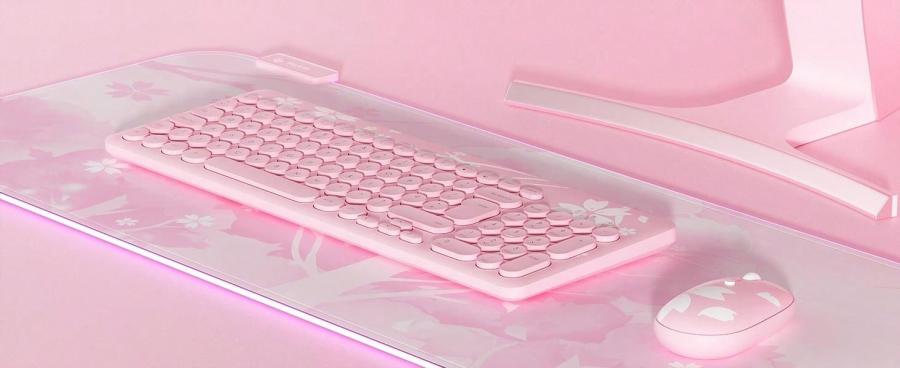 Sakura Pink Wireless Keyboard Mouse Combo Retro Typewriter Style