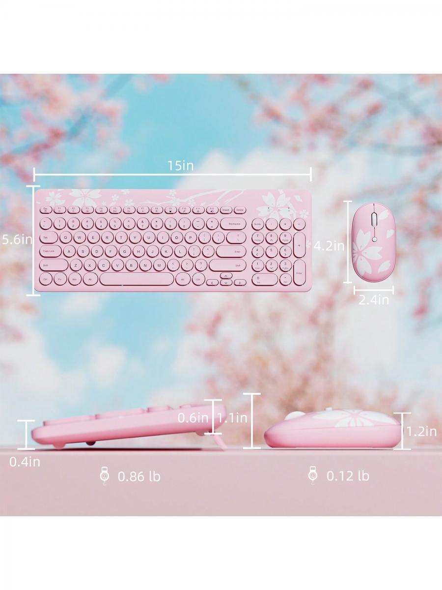 Sakura Pink Wireless Keyboard Mouse Combo Retro Typewriter Style