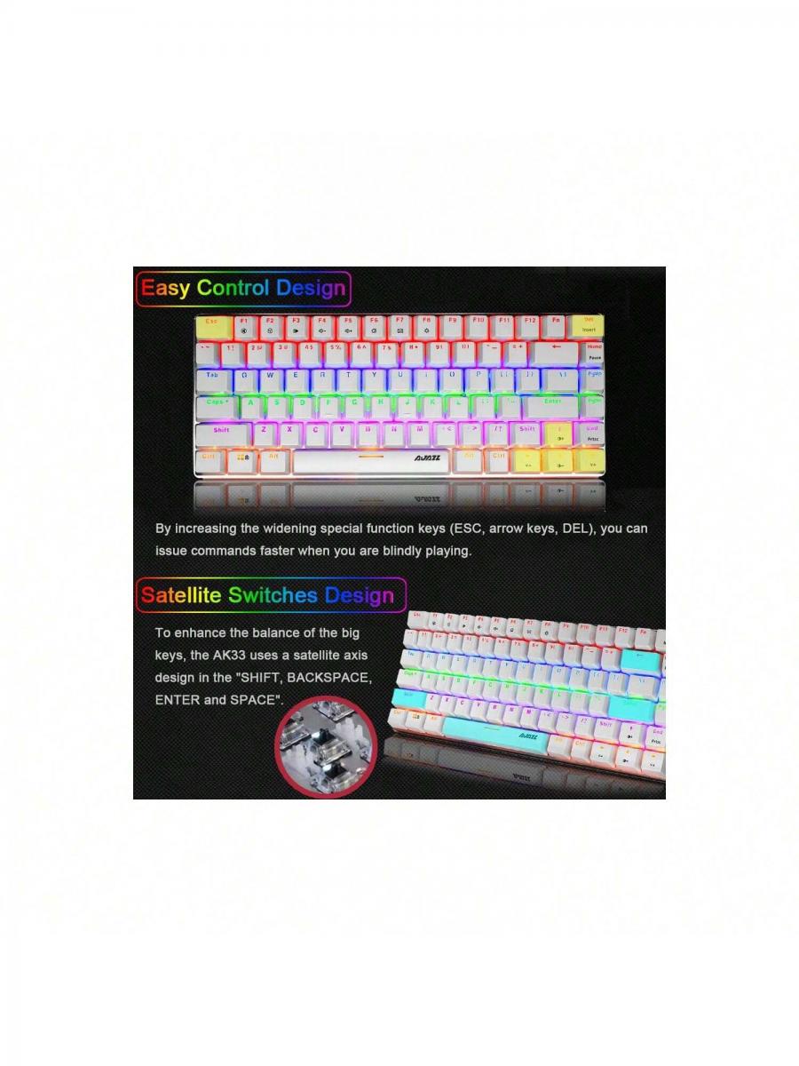 Ak33 Compact Mechanical Keyboard Backlight USB Anti Ghosting White Blue