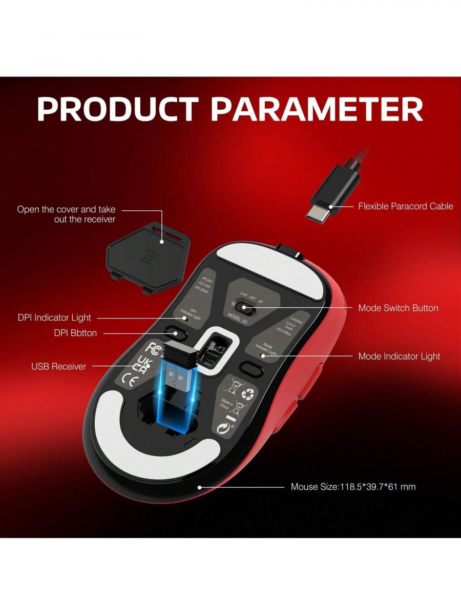 X3 Ultra Light Wireless Gaming Mouse 49g Ergonomic 200 Hour Battery