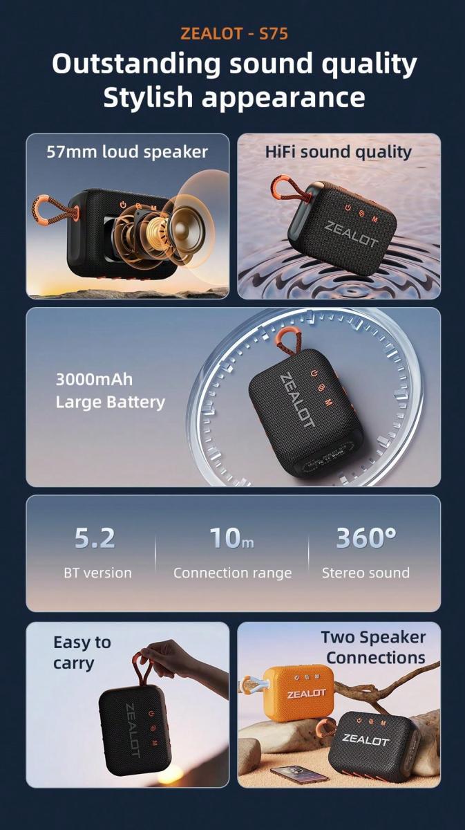 ZEALOT S75 Waterproof Bluetooth Speaker for Beach Pool and Camping
