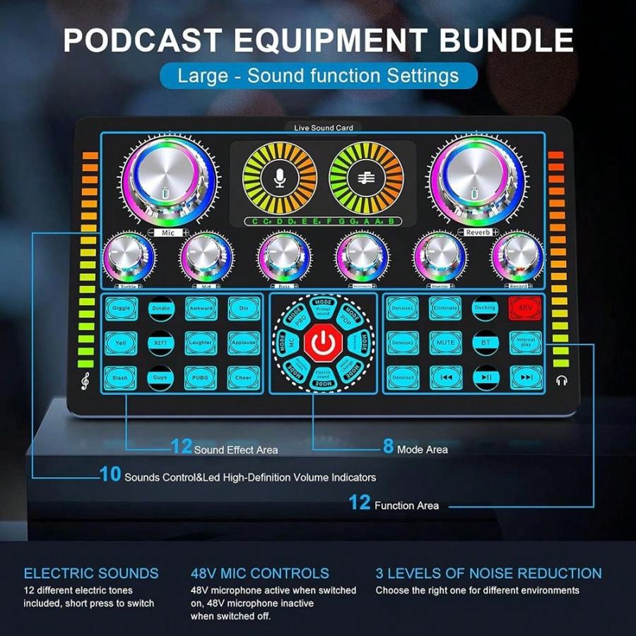 Professional Audio Mixer Bluetooth Sound Card XLR Interface 48V Power