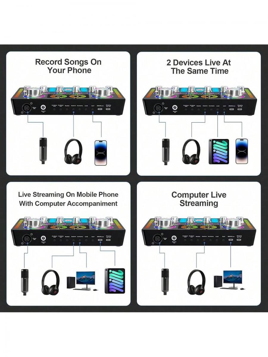 Professional Audio Mixer Bluetooth Sound Card XLR Interface 48V Power