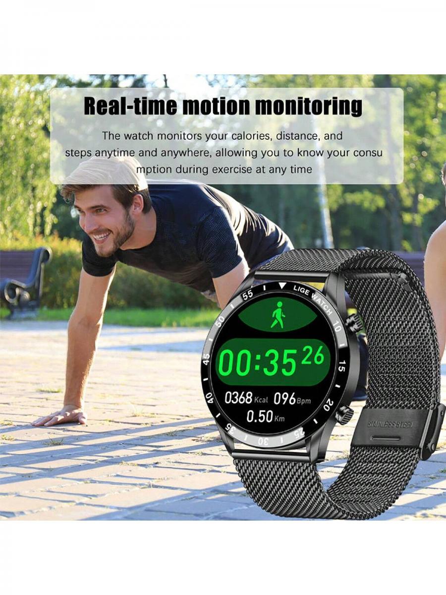 LIGE Luxury Smart Watch Men Fitness Tracker Steel Band Heart Rate Monitor
