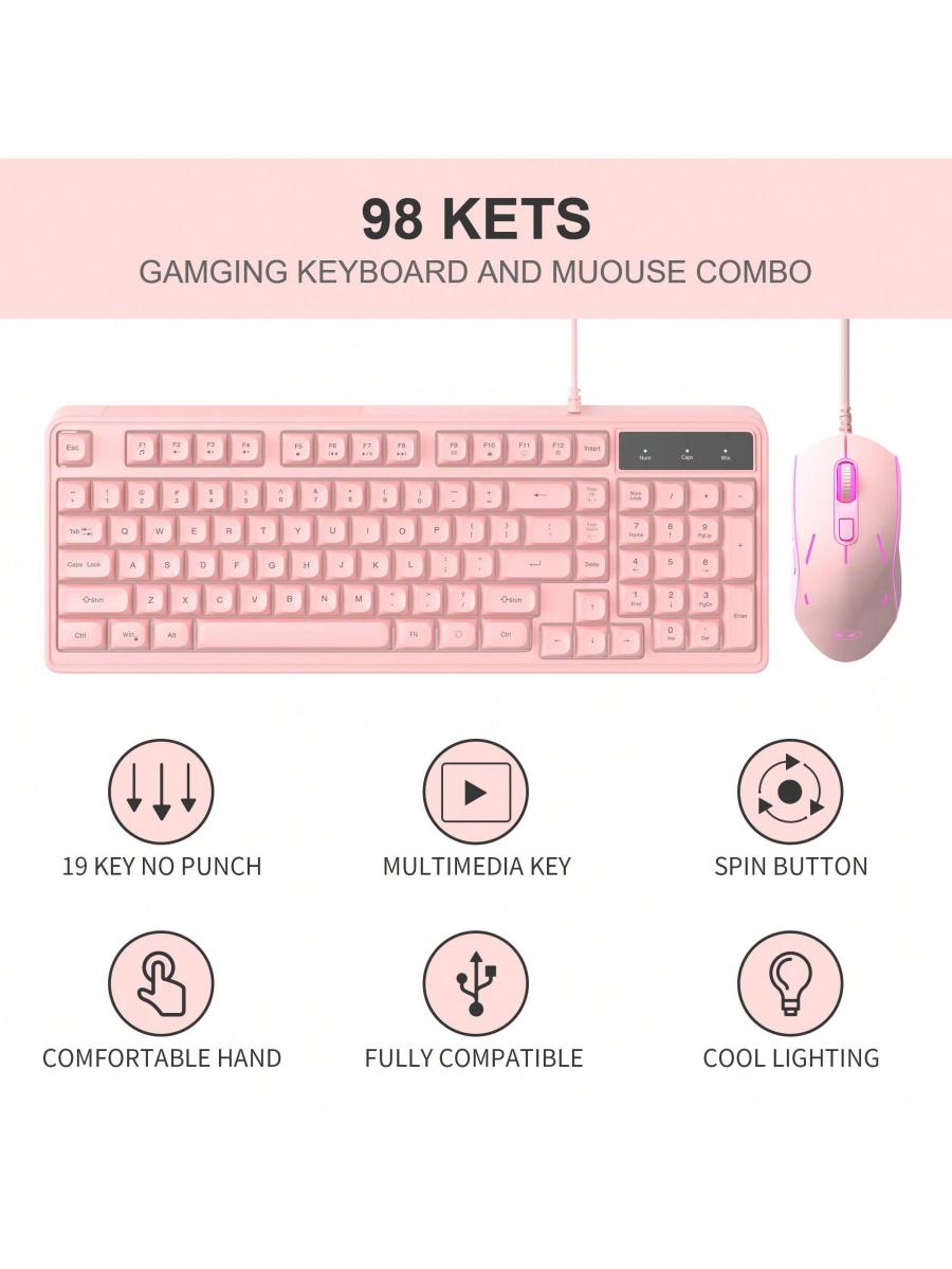 MageGee GK980 Pink RGB Gaming Keyboard Mouse Combo for PC Laptop