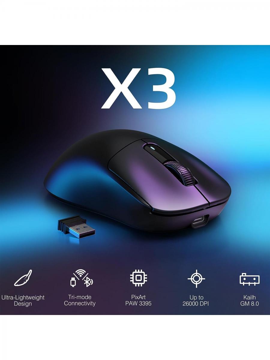 X3 Pro Superlight Wireless Gaming Mouse 49g Ergonomic Triple Modes