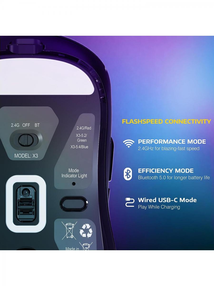 X3 Pro Superlight Wireless Gaming Mouse 49g Ergonomic Triple Modes