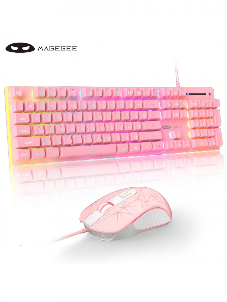 MageGee Pink RGB Gaming Keyboard and Mouse Combo for PC