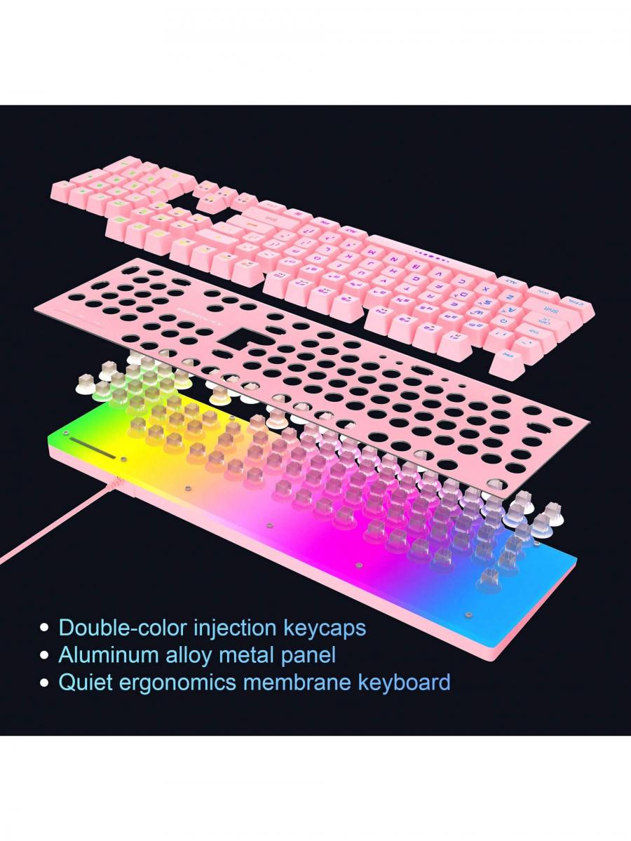 MageGee Pink RGB Gaming Keyboard and Mouse Combo for PC