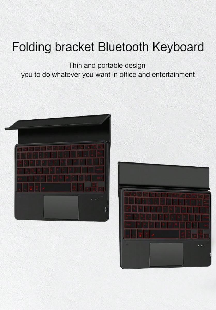 Black Backlit Bluetooth Keyboard with Stand for Tablet and PC