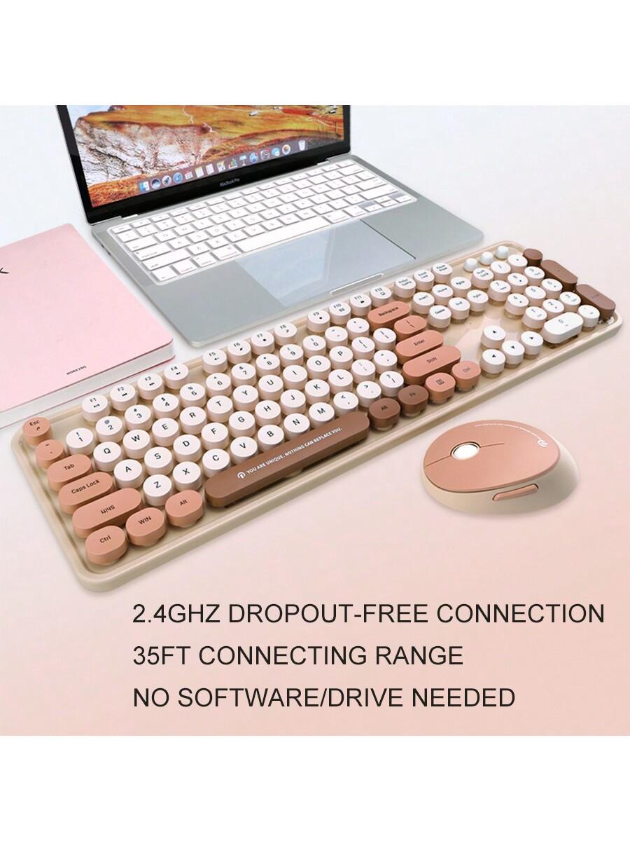 RantoPad 2 4G Kabelloses Tastatur-Maus-Set, niedlich, 104 Tasten, für PC und Mac