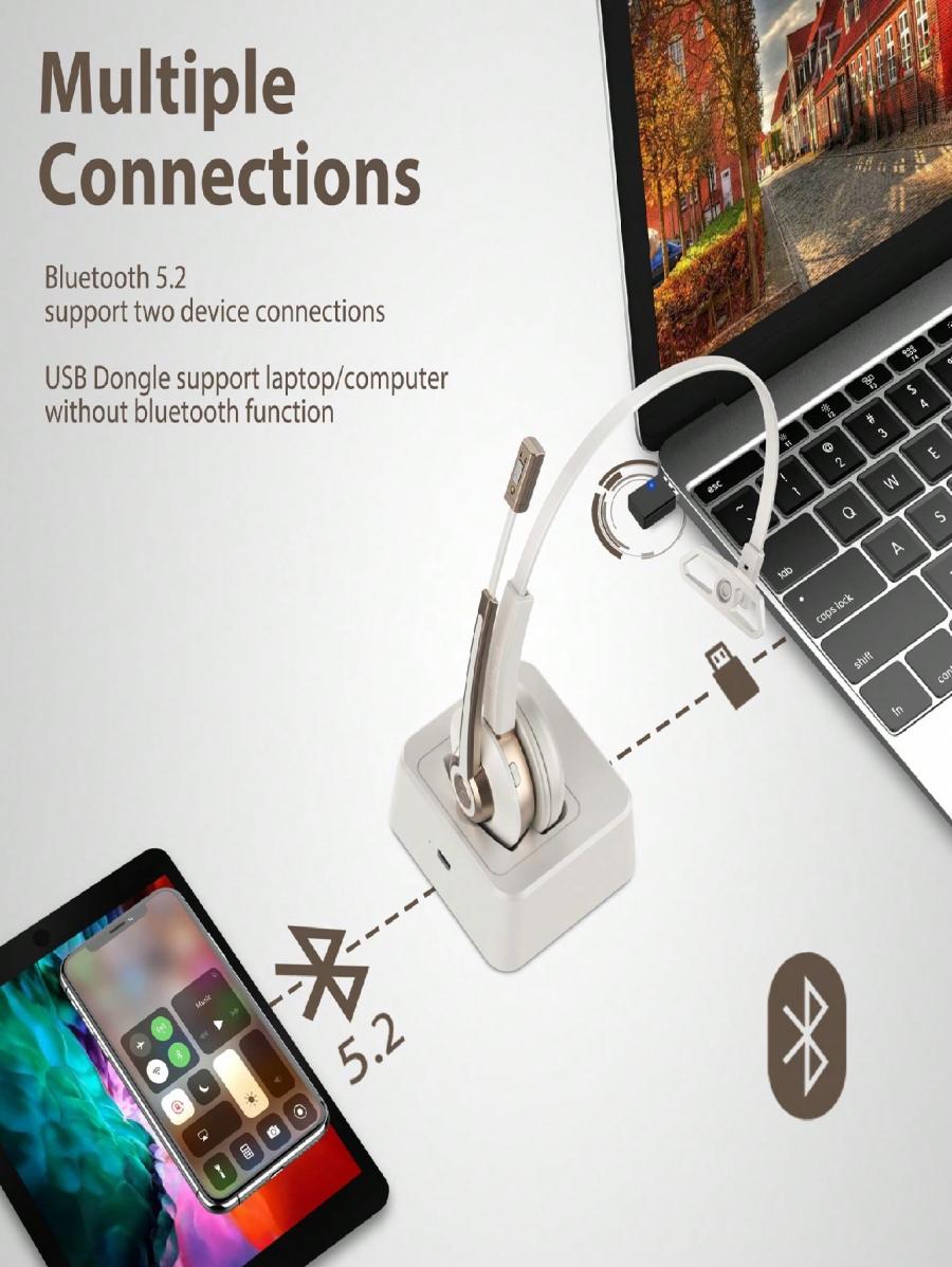 AI Noise Cancelling Wireless Headset with USB Dongle and Mute Function