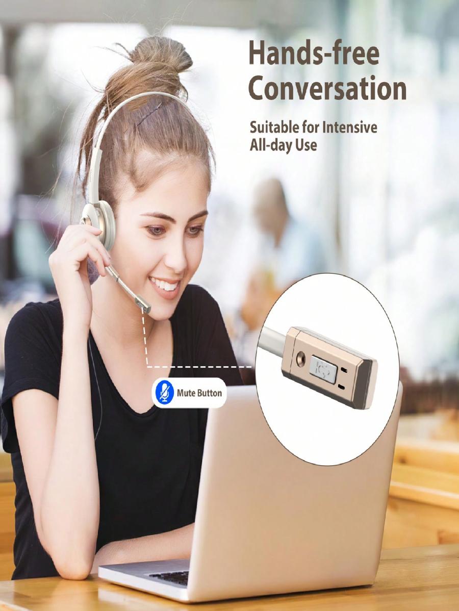 AI Noise Cancelling Wireless Headset with USB Dongle and Mute Function