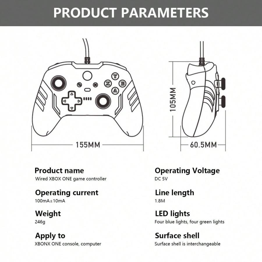 TOPWOLF Xbox One Wired Controller with Dual Vibration and Custom Covers