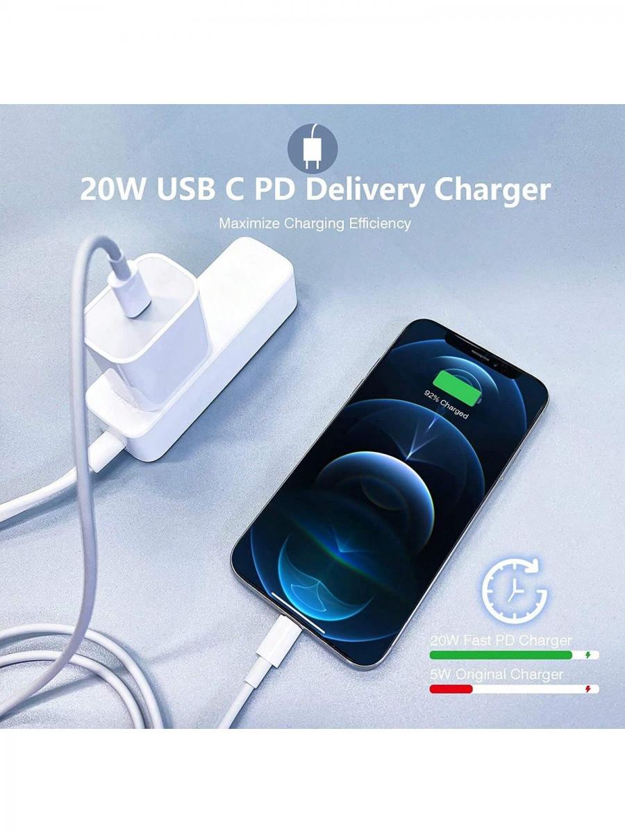 iPhone Fast Charger 3Pack MFi Lightning Cable 20W USB C Adapter