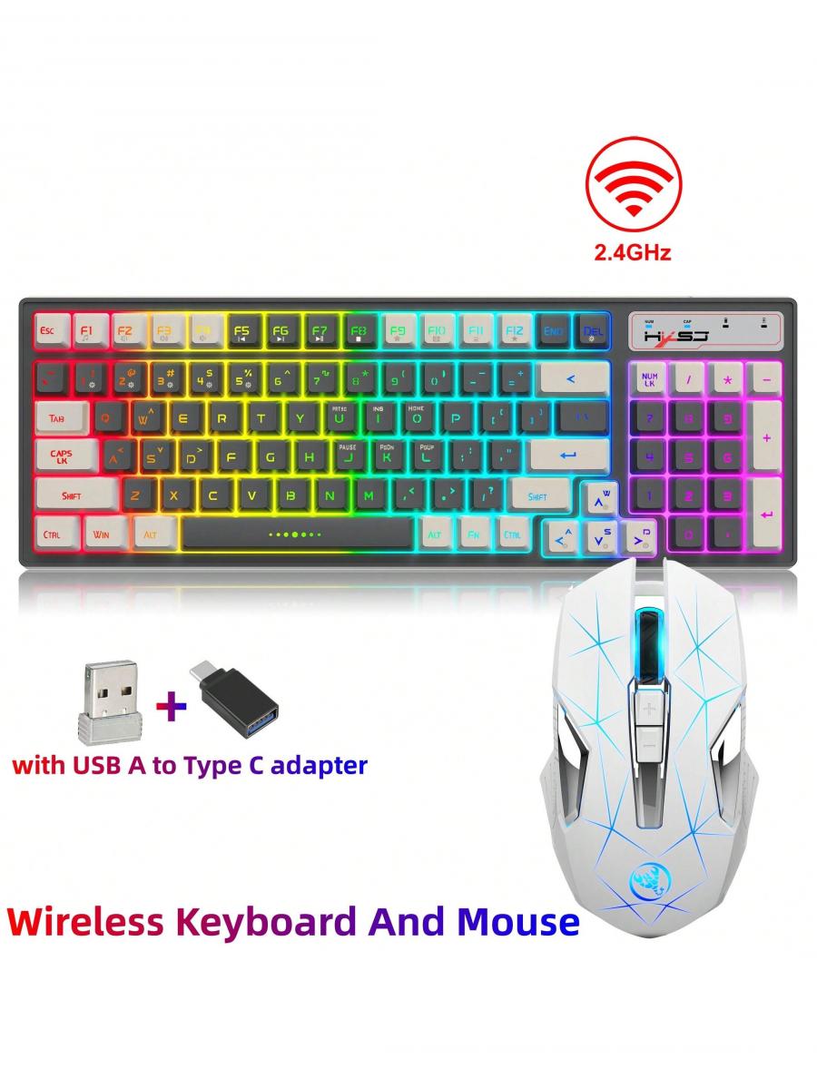 Wireless RGB Gaming Keyboard Mouse Combo Rechargeable Anti Ghosting