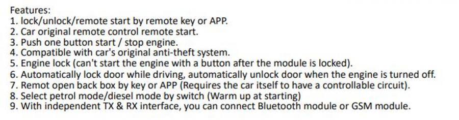 Universal DC12V Car One Button Start Bluetooth Control System