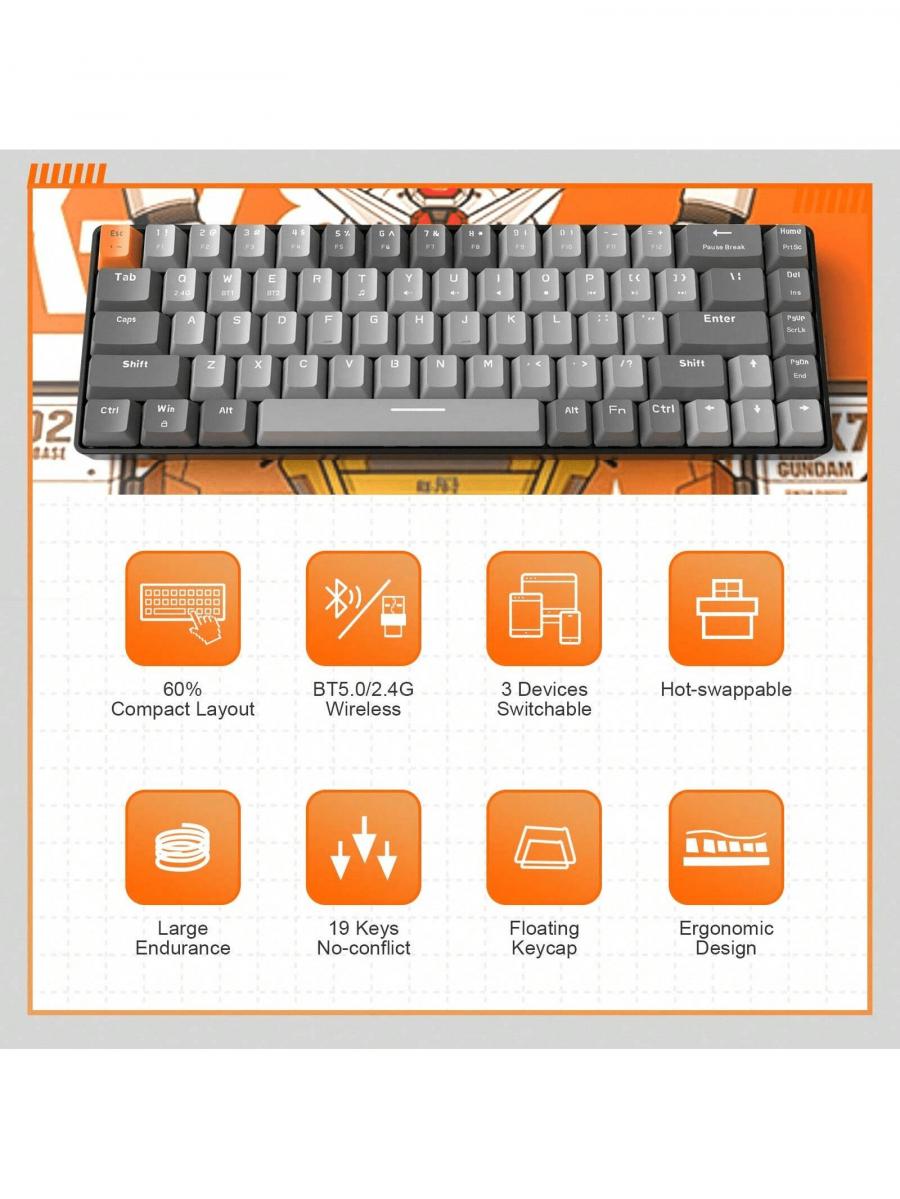 Magic Refiner RK68 Wireless Mechanical 60 Percent Gaming Keyboard