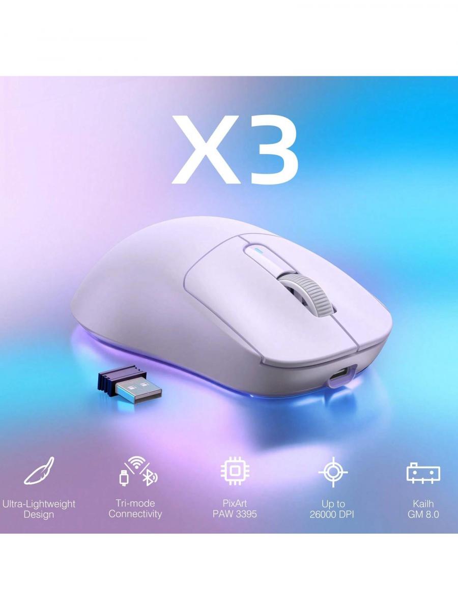 X3 Ultra Light Wireless Gaming Mouse 49g Ergonomic Triple Mode 26k DPI