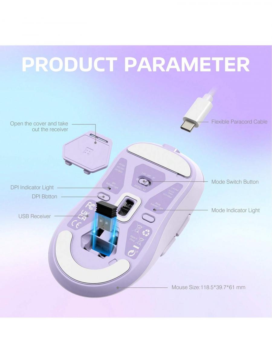 X3 Ultra Light Wireless Gaming Mouse 49g Ergonomic Triple Mode 26k DPI