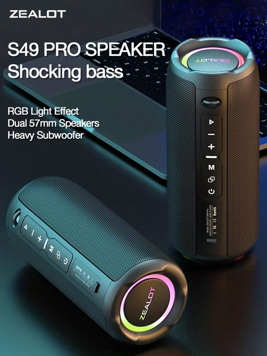 Zealot S49 Pro Portable Wireless Speaker with Surging Bass and RGB Lights