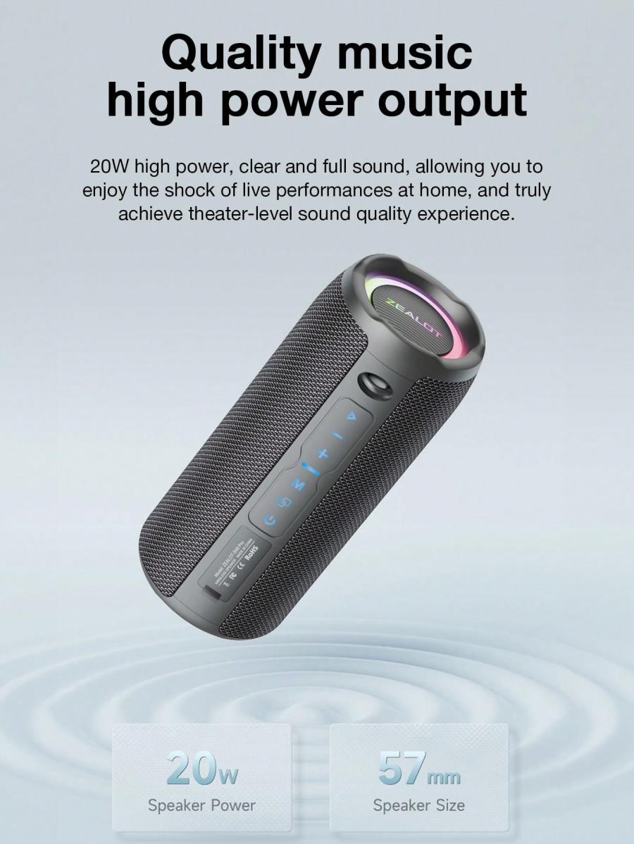Zealot S49 Pro Portable Wireless Speaker with Surging Bass and RGB Lights