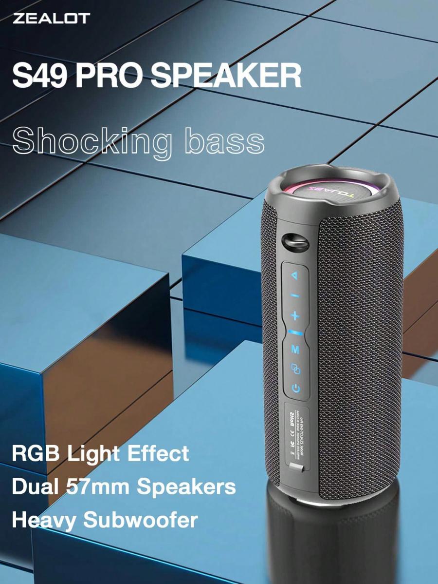 Zealot S49 Pro Portable Wireless Speaker with Surging Bass and RGB Lights