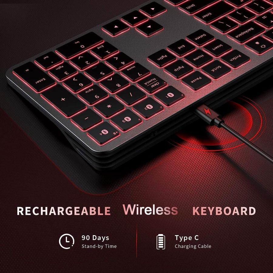 JOMAA Slim Rechargeable Backlit Wireless Keyboard for Multiple Devices