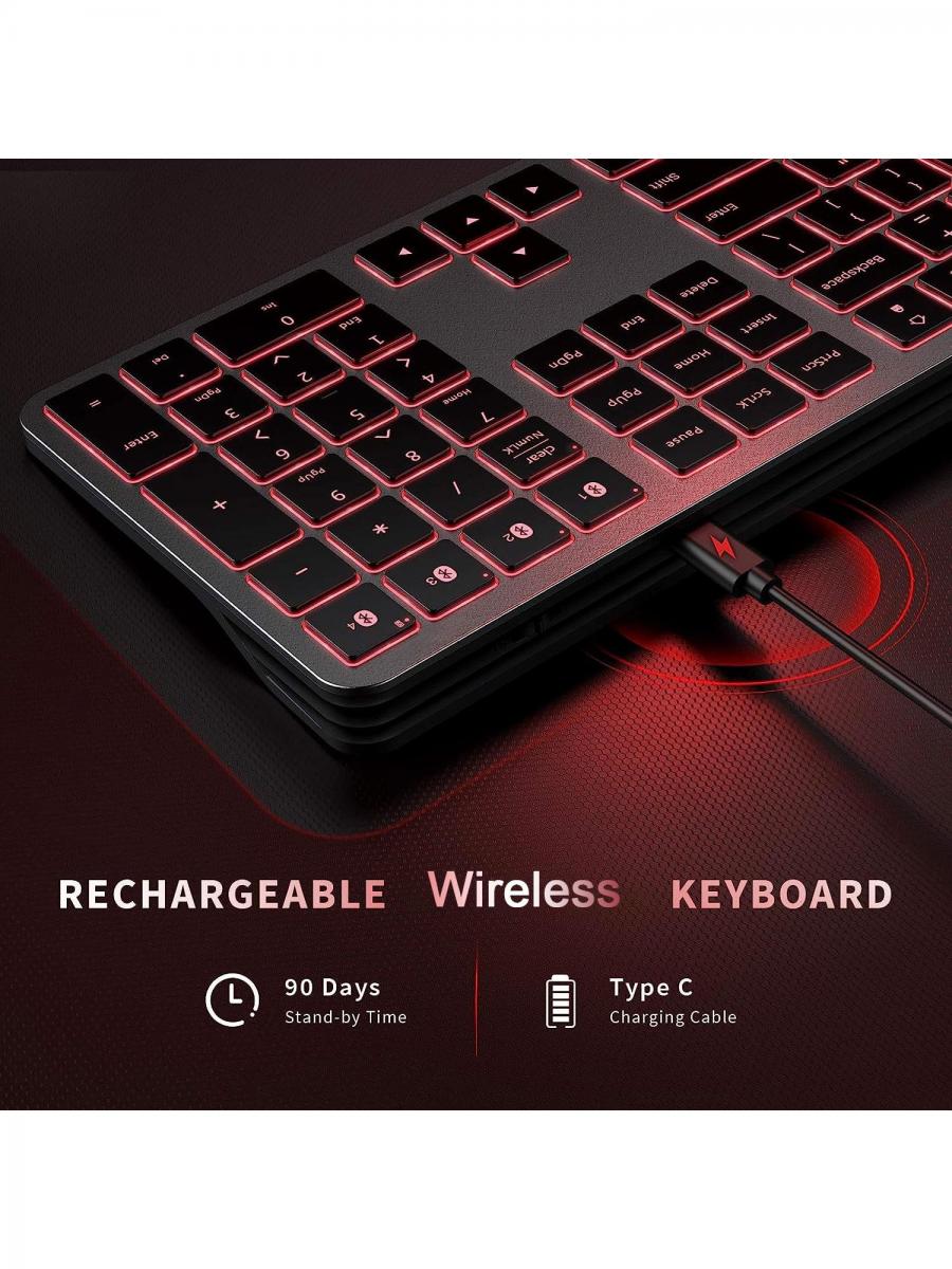 JOMAA Slim Rechargeable Backlit Wireless Keyboard for Multiple Devices