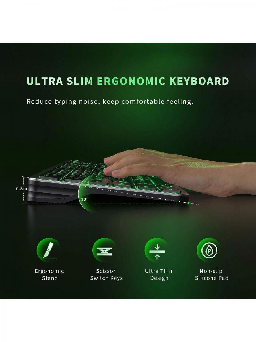 JOMAA Slim Rechargeable Backlit Wireless Keyboard for Multiple Devices