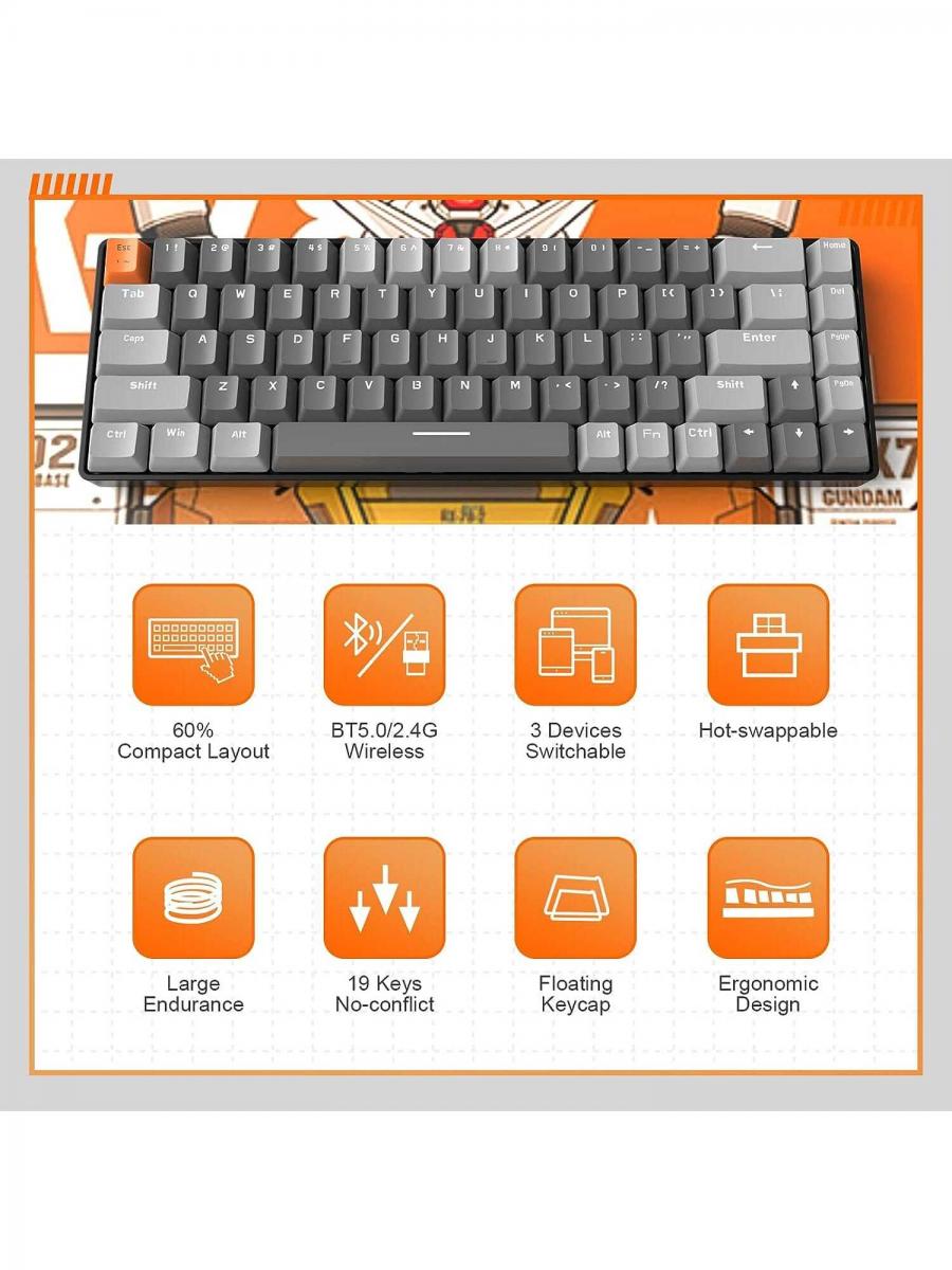 Compact Wireless Mechanical Gaming Keyboard Dual Mode Hot Swappable
